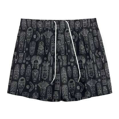 Black And White Totem Pattern Print Mesh Shorts