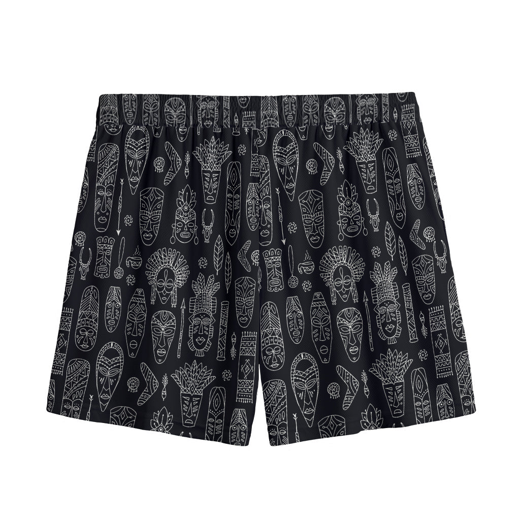 Black And White Totem Pattern Print Mesh Shorts