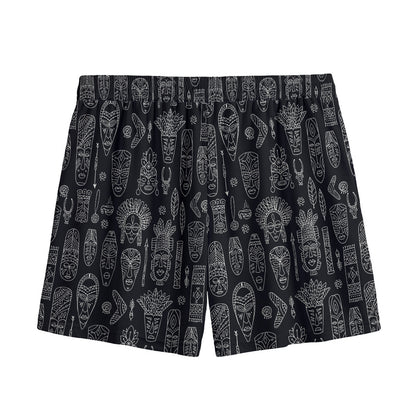Black And White Totem Pattern Print Mesh Shorts