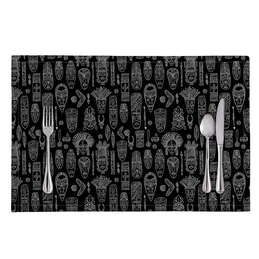 Black And White Totem Pattern Print Placemat
