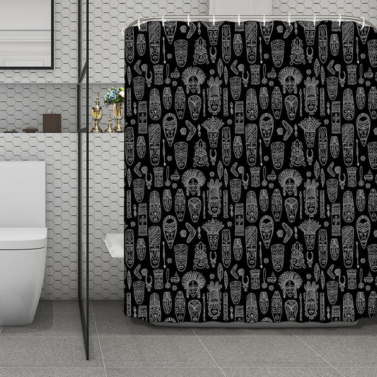 Black And White Totem Pattern Print Polyester Shower Curtain