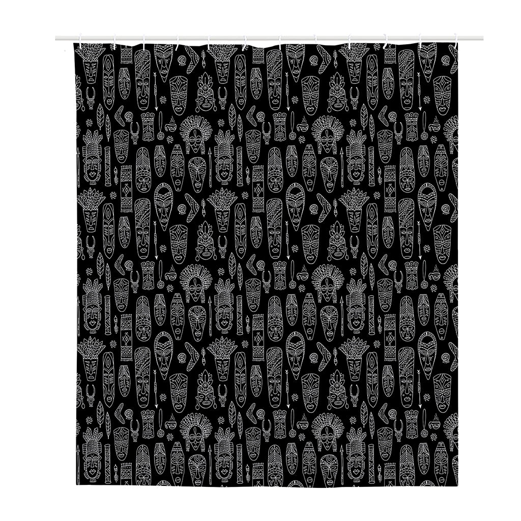Black And White Totem Pattern Print Polyester Shower Curtain