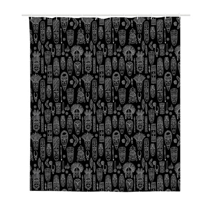 Black And White Totem Pattern Print Polyester Shower Curtain