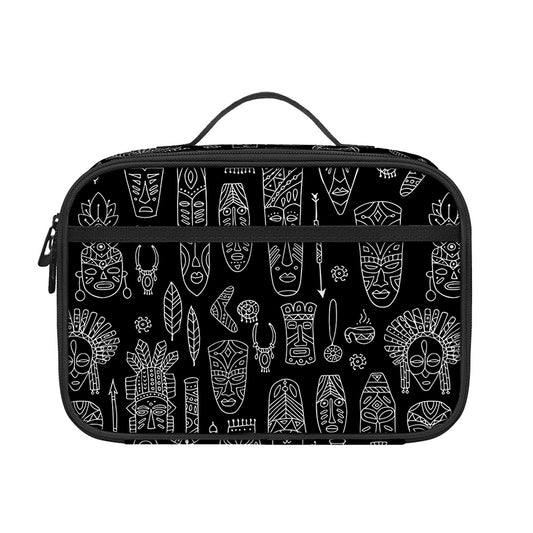 Black And White Totem Pattern Print Portable Lunch Bag