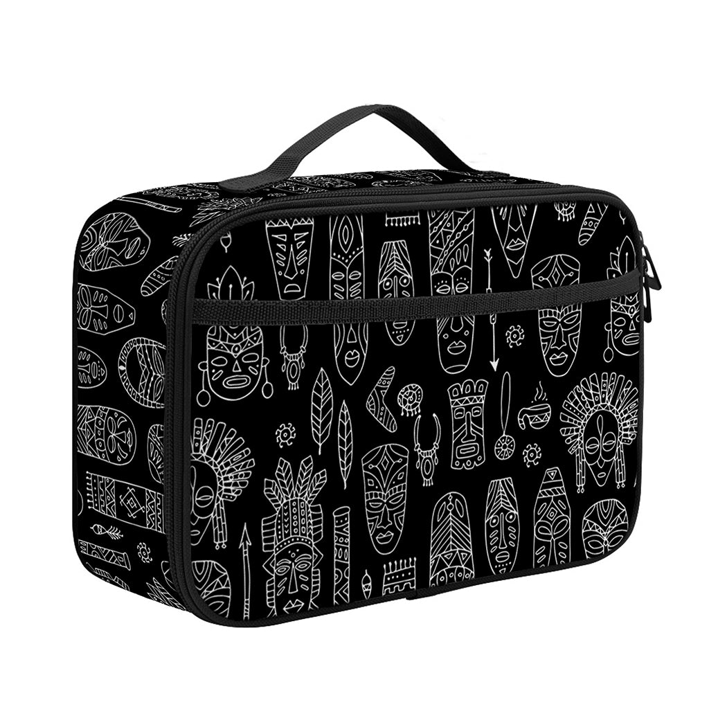 Black And White Totem Pattern Print Portable Lunch Bag