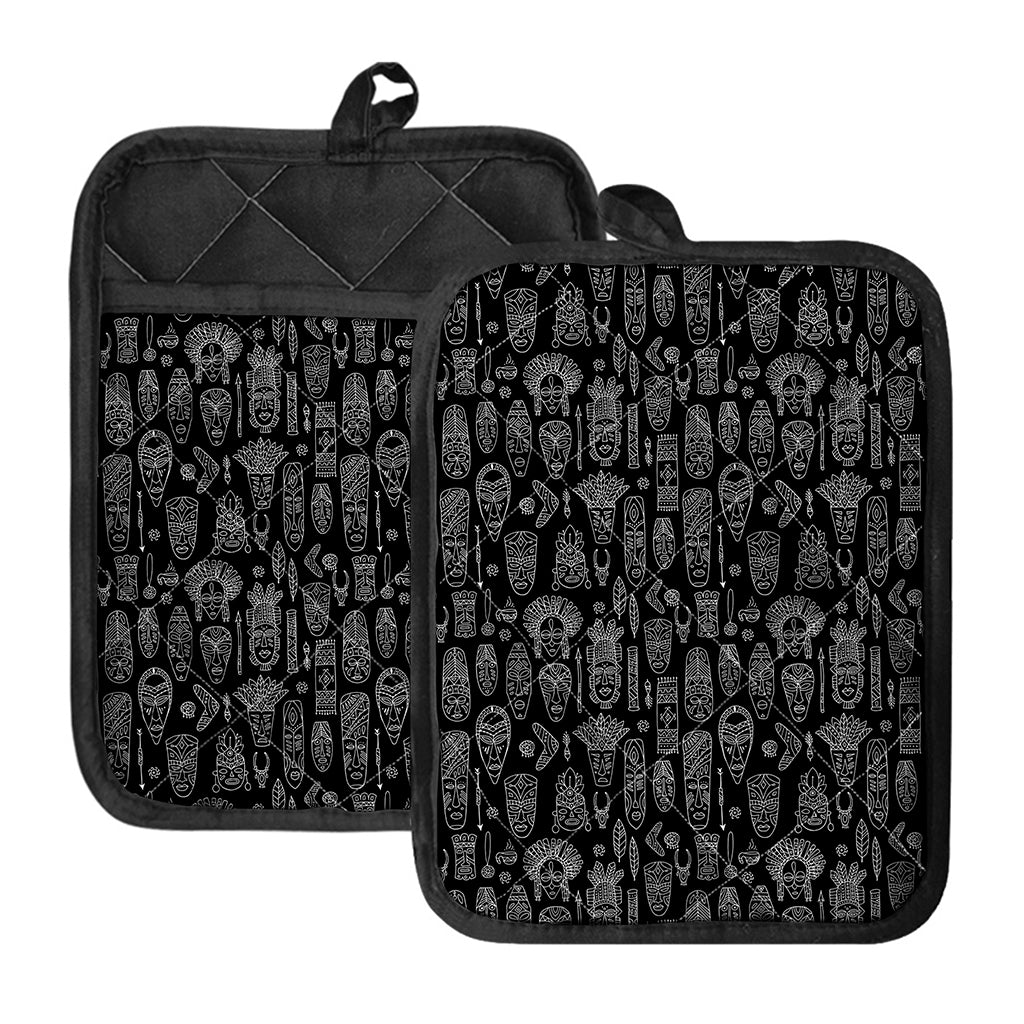 Black And White Totem Pattern Print Pot Holders With Pocket