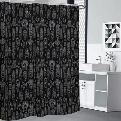 Black And White Totem Pattern Print Premium Shower Curtain