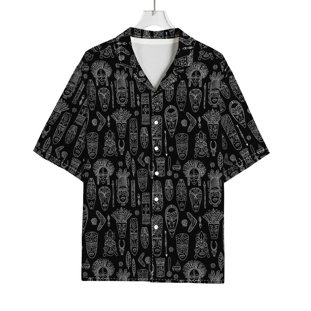 Black And White Totem Pattern Print Rayon Hawaiian Shirt