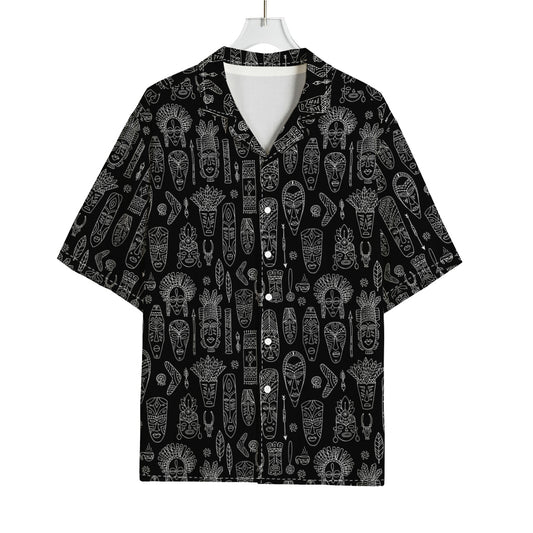 Black And White Totem Pattern Print Rayon Hawaiian Shirt