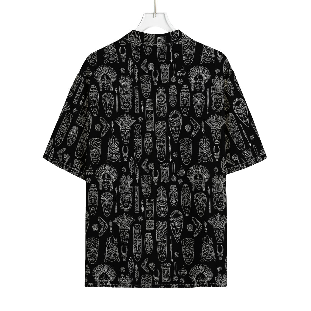 Black And White Totem Pattern Print Rayon Hawaiian Shirt