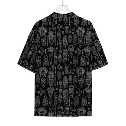 Black And White Totem Pattern Print Rayon Hawaiian Shirt