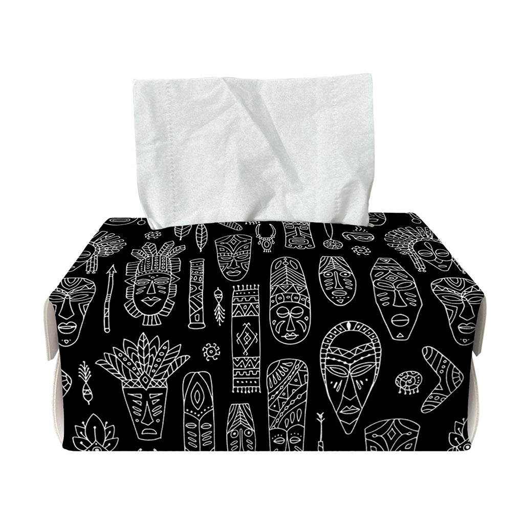 Black And White Totem Pattern Print Rectangle Tissue Box Cover