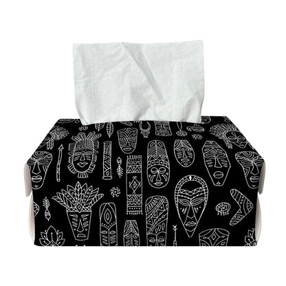 Black And White Totem Pattern Print Rectangle Tissue Box Cover