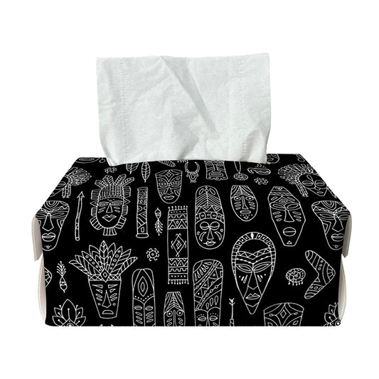 Black And White Totem Pattern Print Rectangle Tissue Box Cover