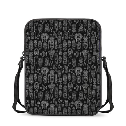 Black And White Totem Pattern Print Rectangular Crossbody Bag