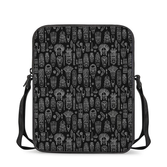 Black And White Totem Pattern Print Rectangular Crossbody Bag