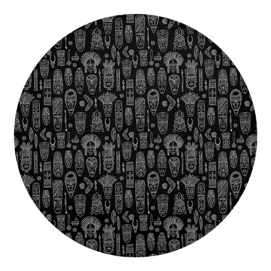 Black And White Totem Pattern Print Round Blanket