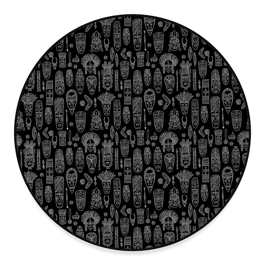 Black And White Totem Pattern Print Round Floor Mat