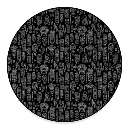 Black And White Totem Pattern Print Round Floor Mat