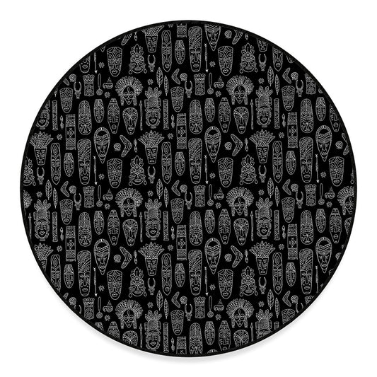 Black And White Totem Pattern Print Round Floor Mat