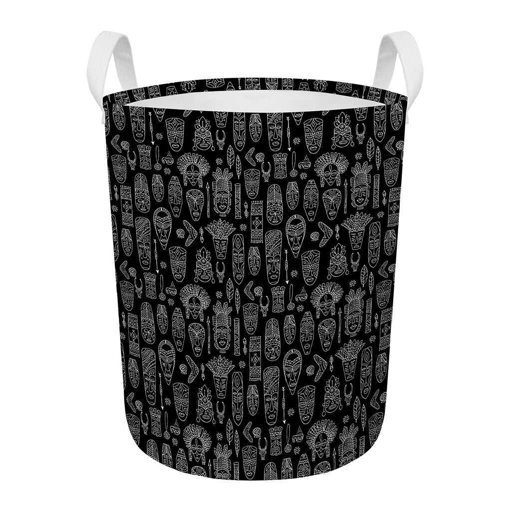 Black And White Totem Pattern Print Round Laundry Basket
