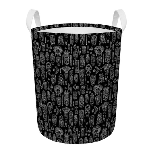 Black And White Totem Pattern Print Round Laundry Basket