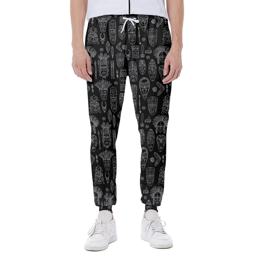 Black And White Totem Pattern Print Scuba Joggers