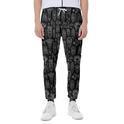 Black And White Totem Pattern Print Scuba Joggers