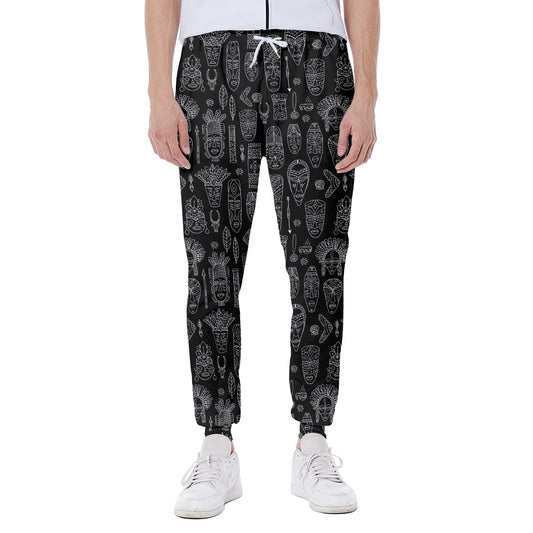 Black And White Totem Pattern Print Scuba Joggers