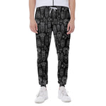 Black And White Totem Pattern Print Scuba Joggers