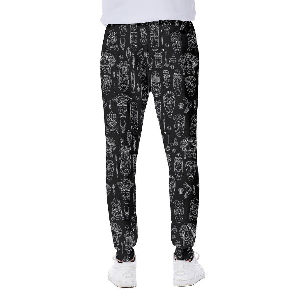 Black And White Totem Pattern Print Scuba Joggers