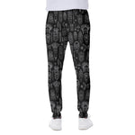 Black And White Totem Pattern Print Scuba Joggers