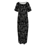 Black And White Totem Pattern Print Short Sleeve Long Nightdress