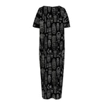 Black And White Totem Pattern Print Short Sleeve Long Nightdress