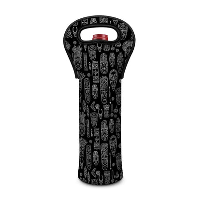 Black And White Totem Pattern Print Single Neoprene Wine Tote