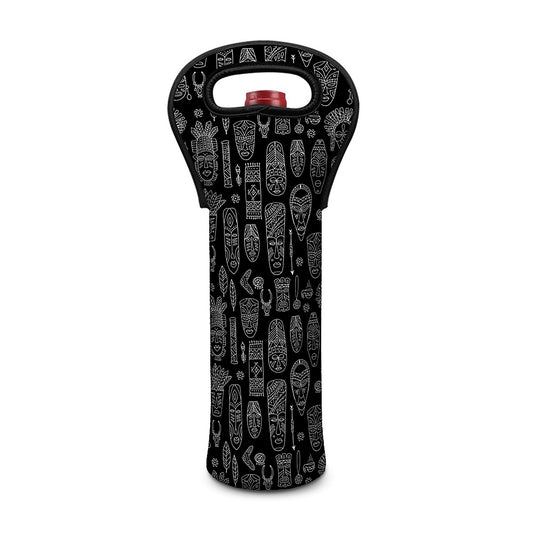 Black And White Totem Pattern Print Single Neoprene Wine Tote