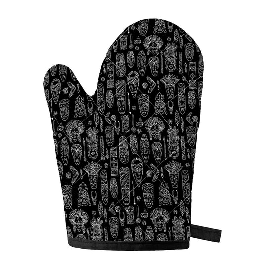 Black And White Totem Pattern Print Single Oven Mitt