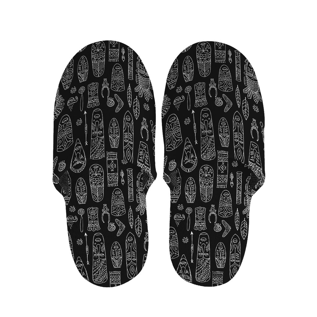 Black And White Totem Pattern Print Slippers