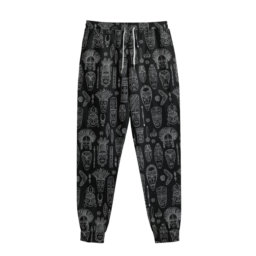 Black And White Totem Pattern Print Sweatpants