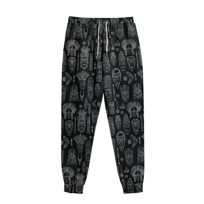 Black And White Totem Pattern Print Sweatpants