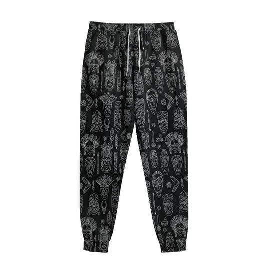 Black And White Totem Pattern Print Sweatpants