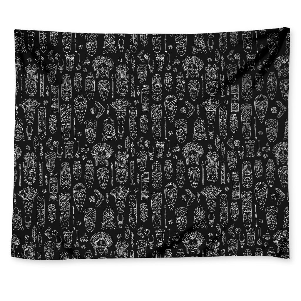 Black And White Totem Pattern Print Tapestry