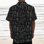 Black And White Totem Pattern Print Textured Short Sleeve Shirt