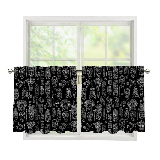 Black And White Totem Pattern Print Tier Curtains