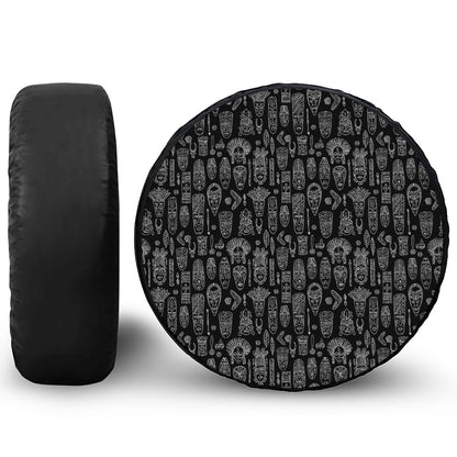 Black And White Totem Pattern Print Tire Cover