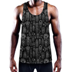 Black And White Totem Pattern Print Training Tank Top
