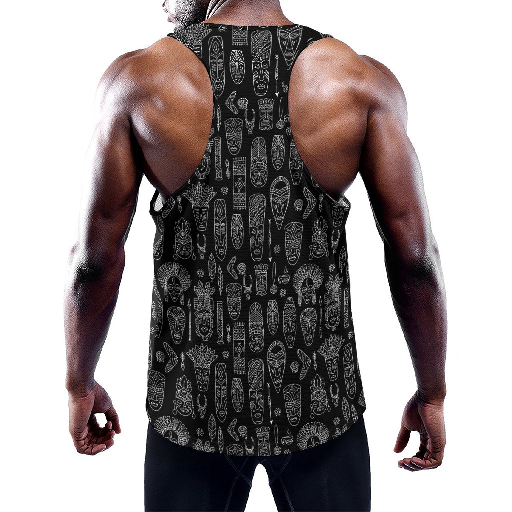 Black And White Totem Pattern Print Training Tank Top