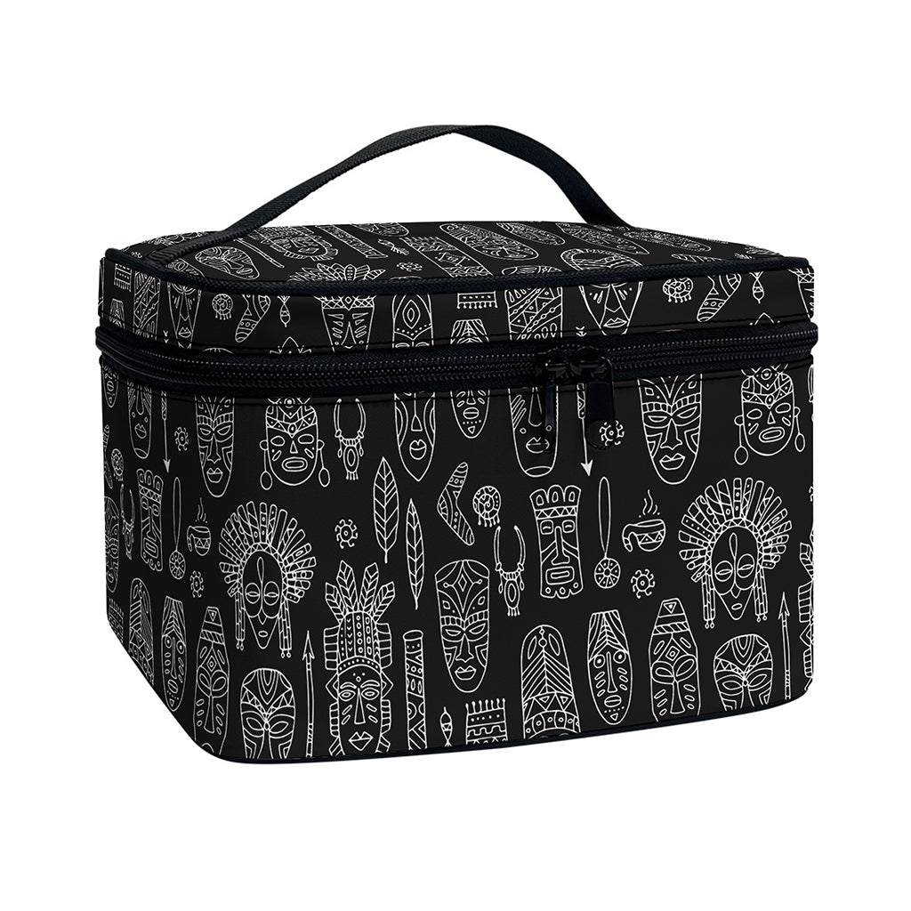 Black And White Totem Pattern Print Travel Makeup Bag
