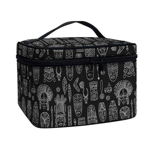 Black And White Totem Pattern Print Travel Makeup Bag