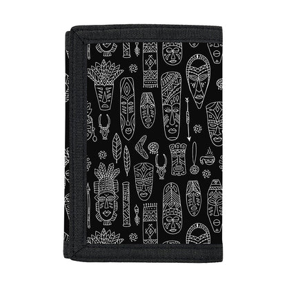 Black And White Totem Pattern Print Trifold Wallet
